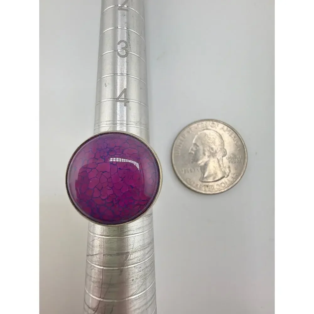 Vibrant Purple Blue Dragon Vein Agate 925 Sterling Silver Ring Size 6.5